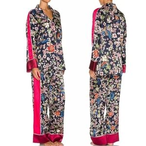 We Are Hah HAHT ECO PJ Set Queen Fisher Floral Navy Satin Pajamas XXL NWT